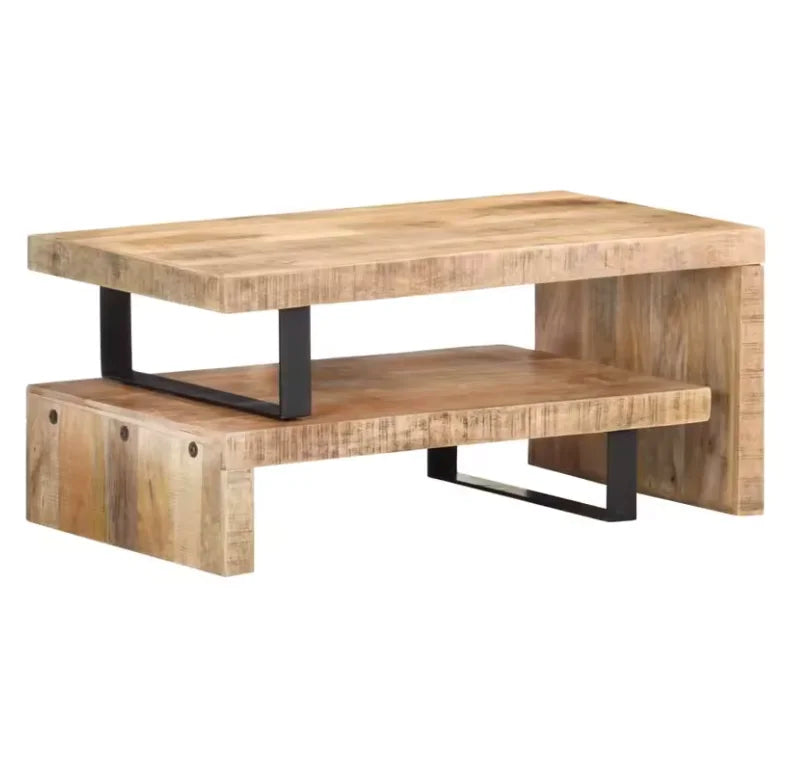 Table basse gigogne bois massif de manguier et métal noir