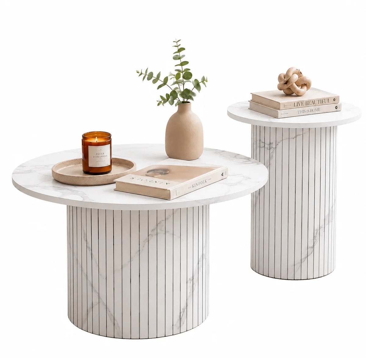 Table basse gigogne effet marbre blanc