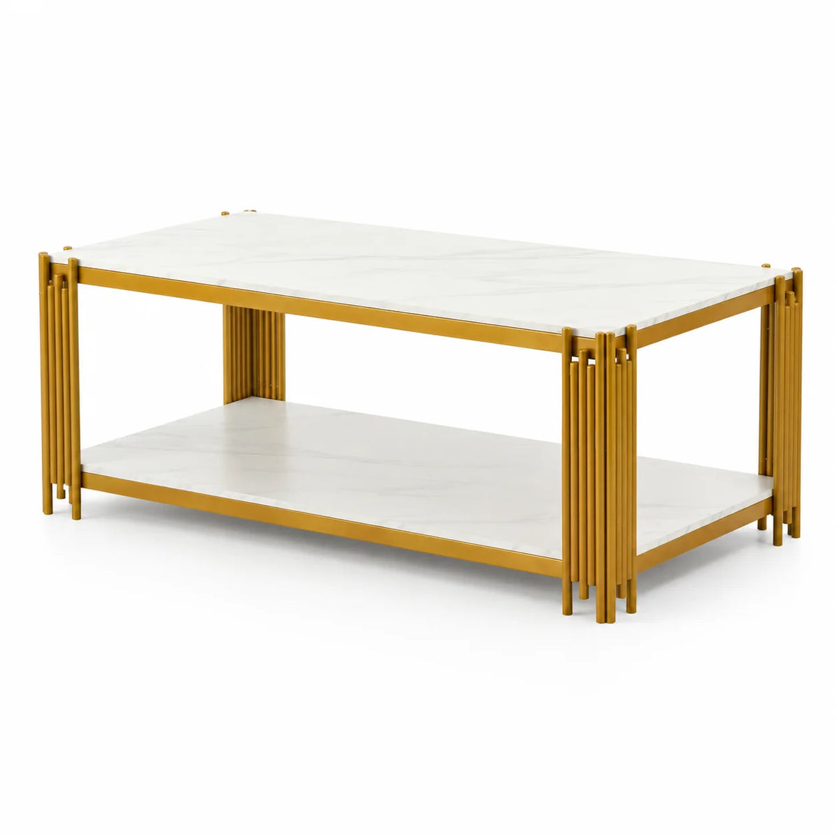 Table basse rectangulaire dorée effet marbre