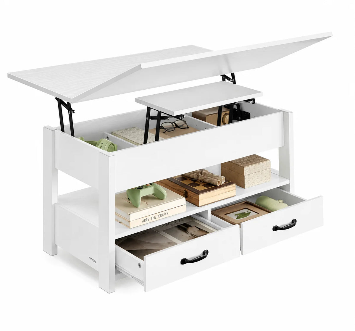Table basse relevable double plateau blanche