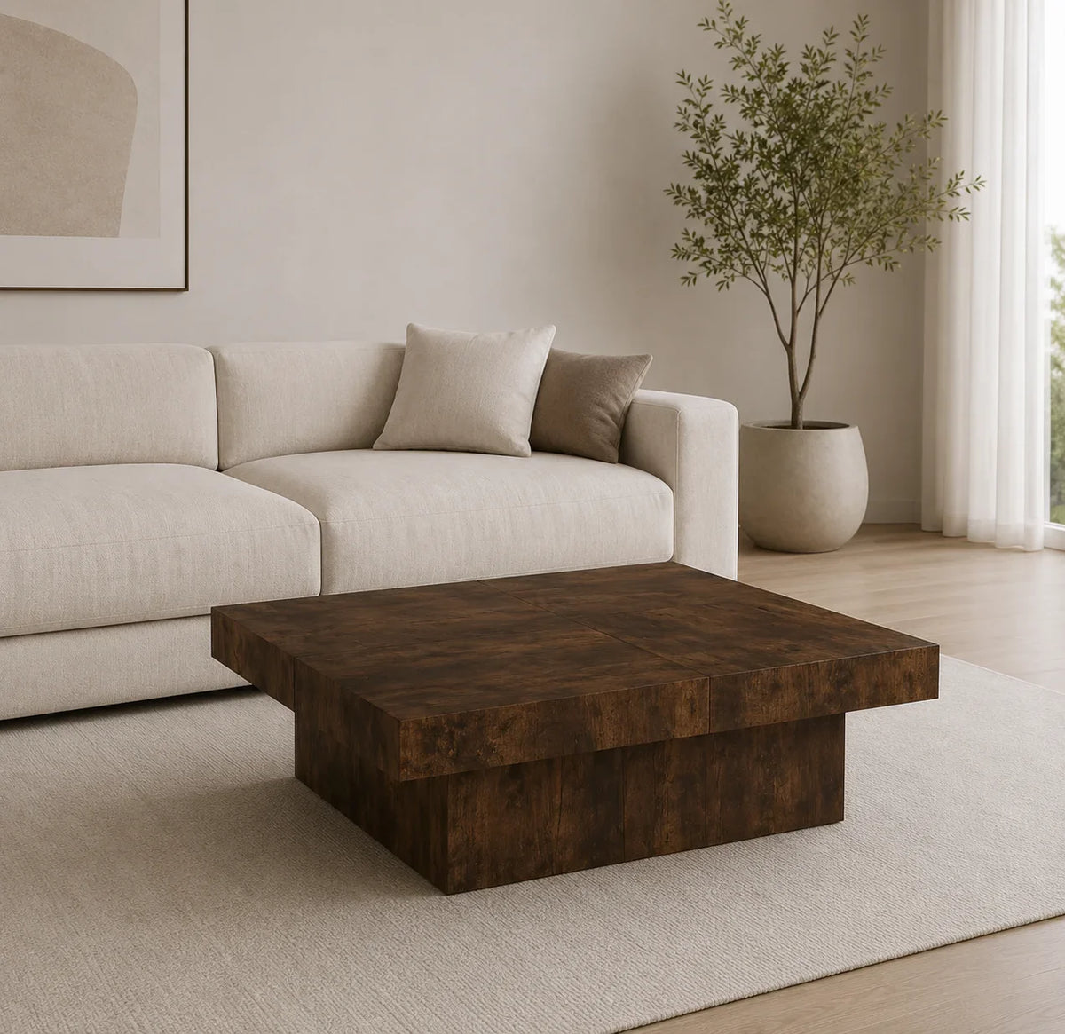 Table basse carrée bois 90 cm décor chêne fumé 1 Image
