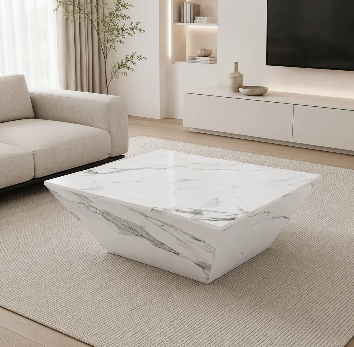 Table basse effet marbre carrée 70 cm avec 2 tiroirs 1 Image