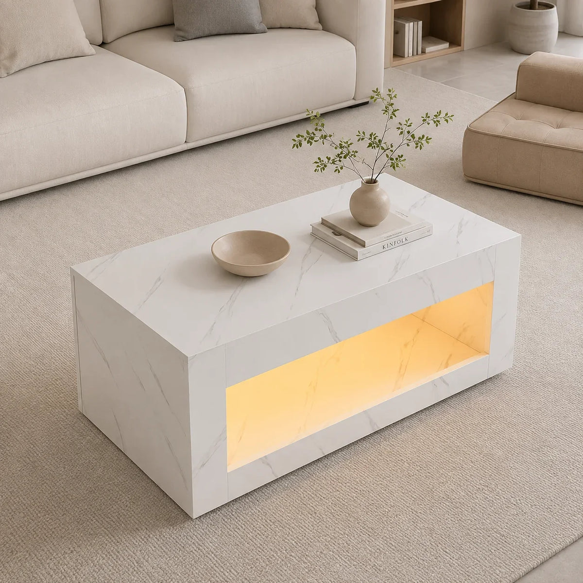 Table basse moderne avec led blanche 100 cm effet marbre 1 Image