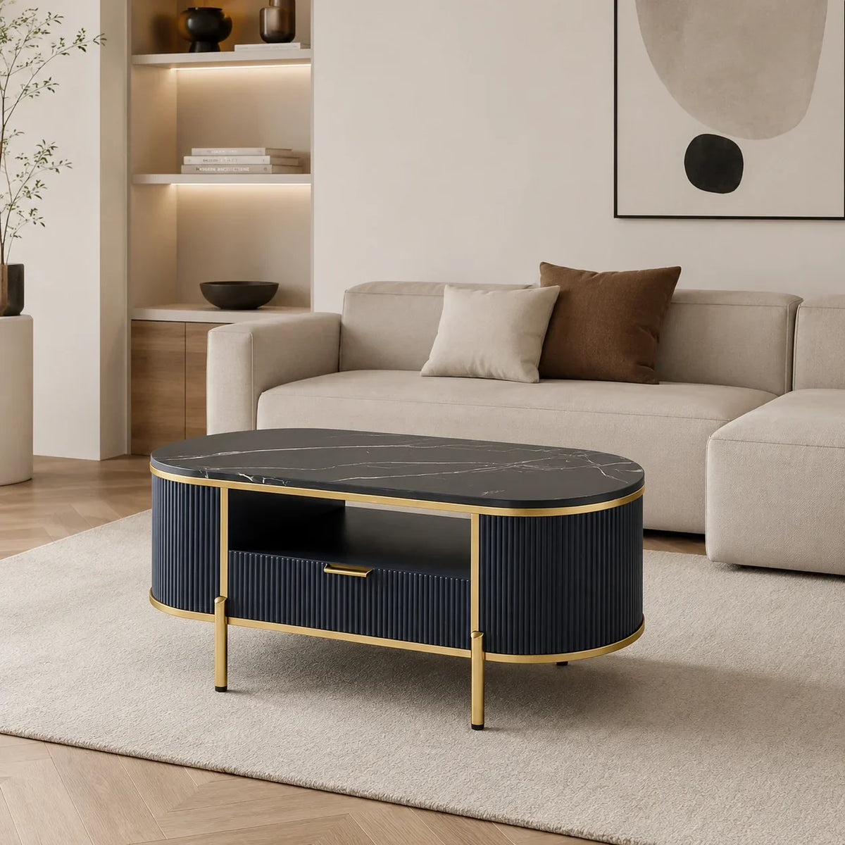 Table basse ovale design 122 cm bleu nuit 1 Image