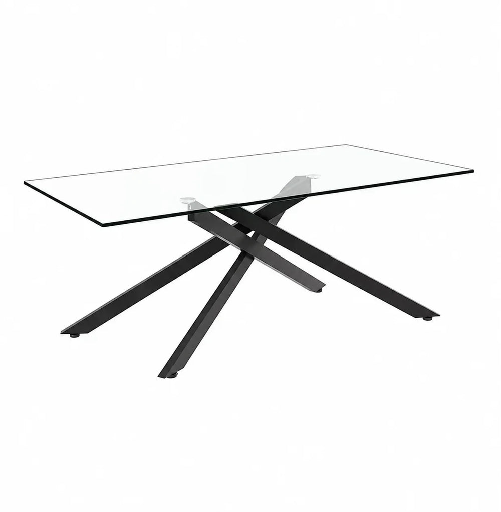 Table basse en verre design 100 cm, piètement acier noir