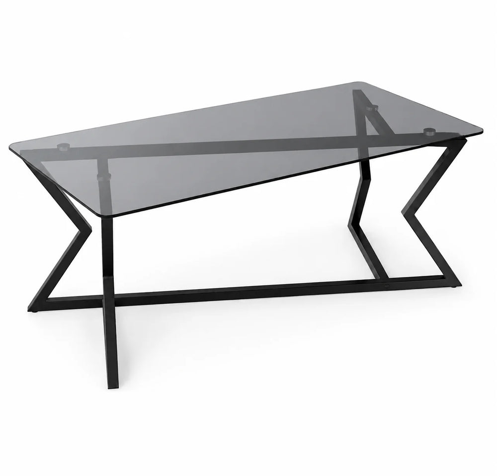 Table basse rectangulaire en verre 110 cm, piètement métal noir