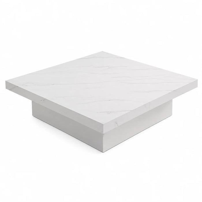 Table basse avec rangement blanche carrée 90 cm, 4 tiroirs