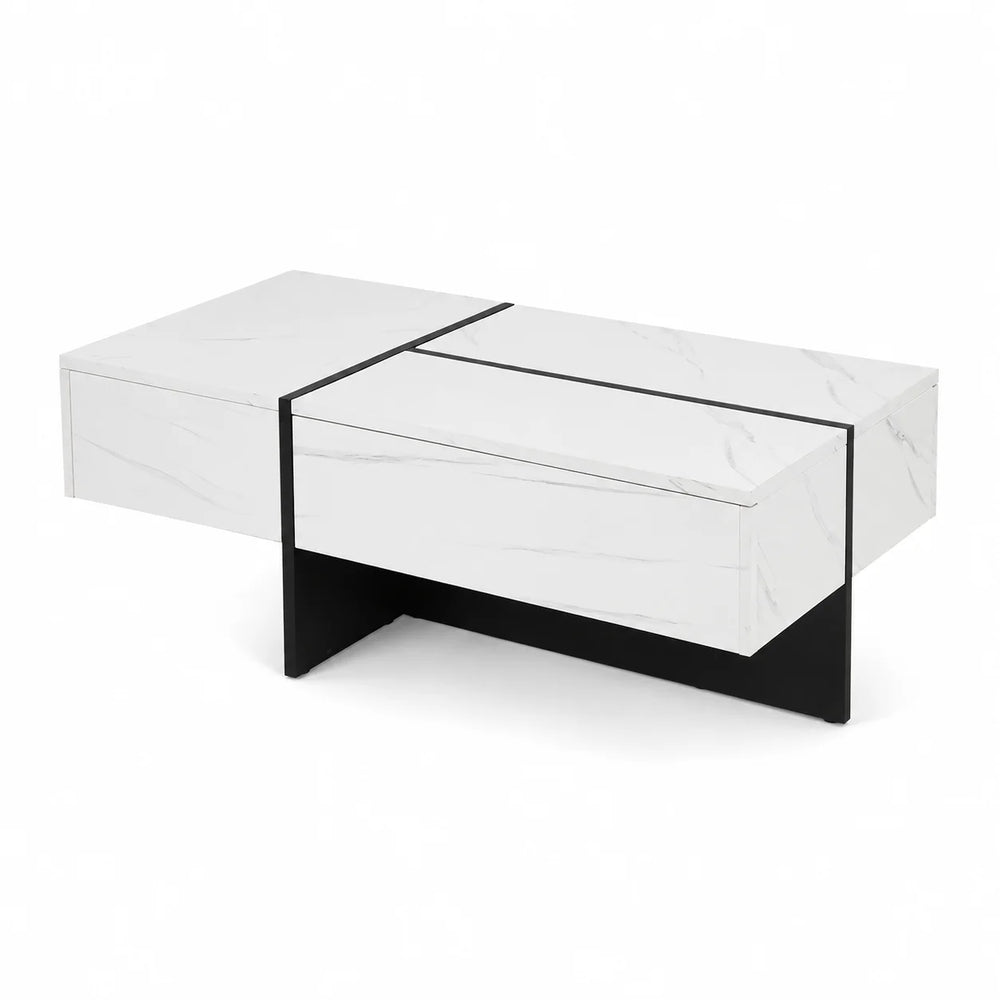 Table basse design led blanche 105 cm avec 3 tiroirs