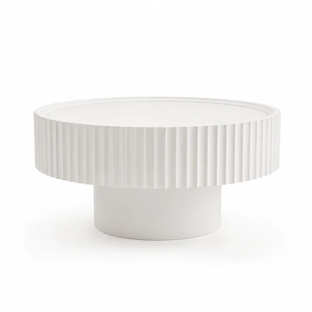 Table basse design ronde blanche Ø 70 cm effet tasseaux