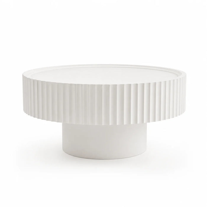 Table basse design ronde blanche Ø 70 cm effet tasseaux