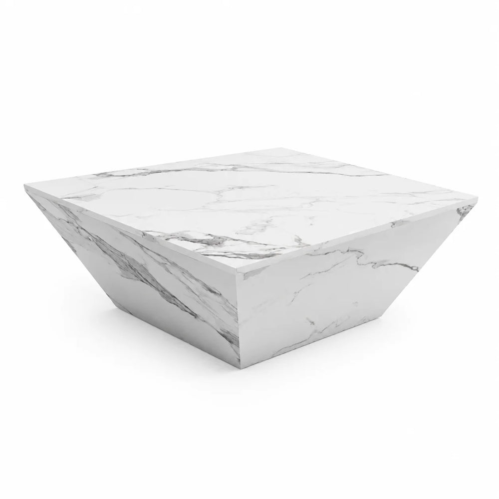 Table basse effet marbre carrée 70 cm avec 2 tiroirs