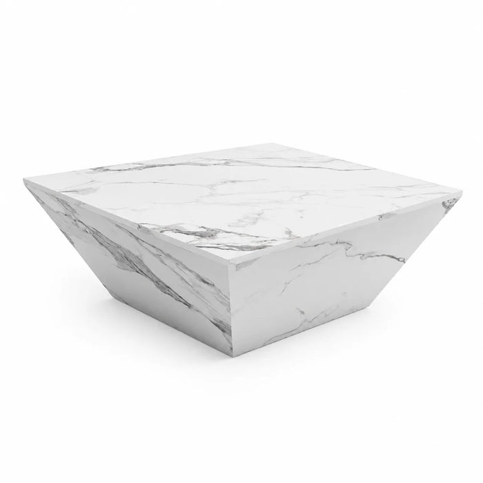 Table basse effet marbre carrée 70 cm avec 2 tiroirs