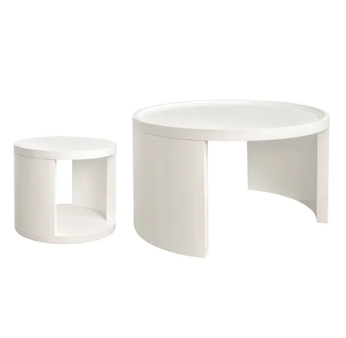 Table basse gigogne blanche lot de 2, Ø 80 et 46 cm
