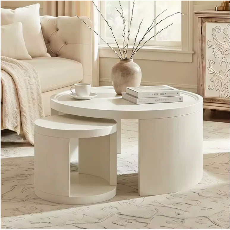 Table basse gigogne blanche lot de 2, Ø 80 et 46 cm