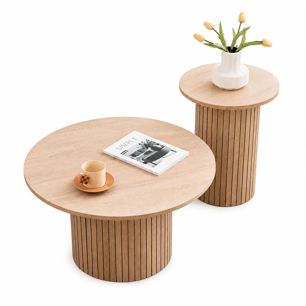 Table basse gigogne bois clair, lot de 2 Ø 70 et 40 cm