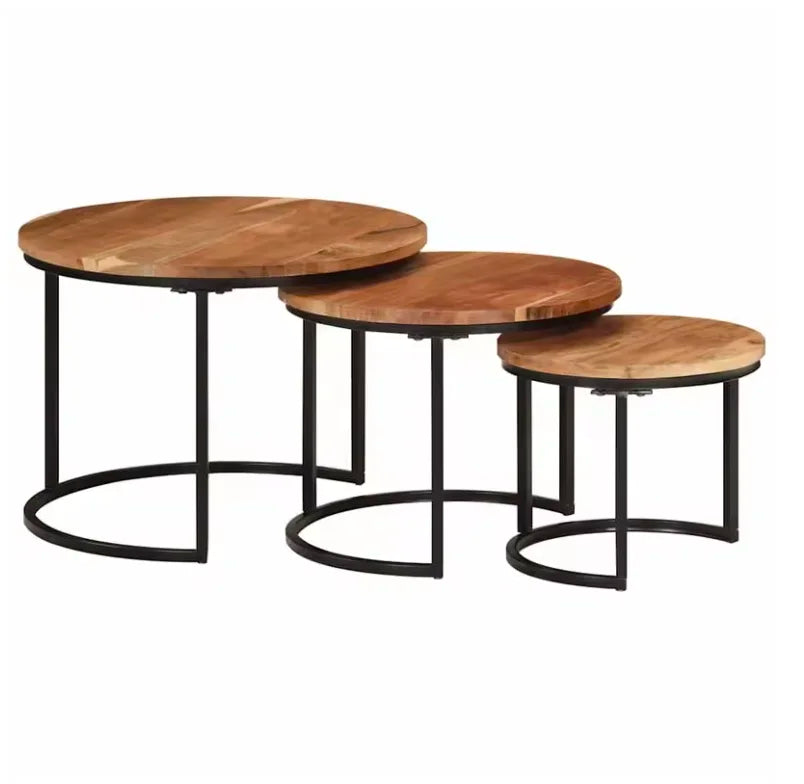 Table basse gigogne bois et noir lot de 3, acacia