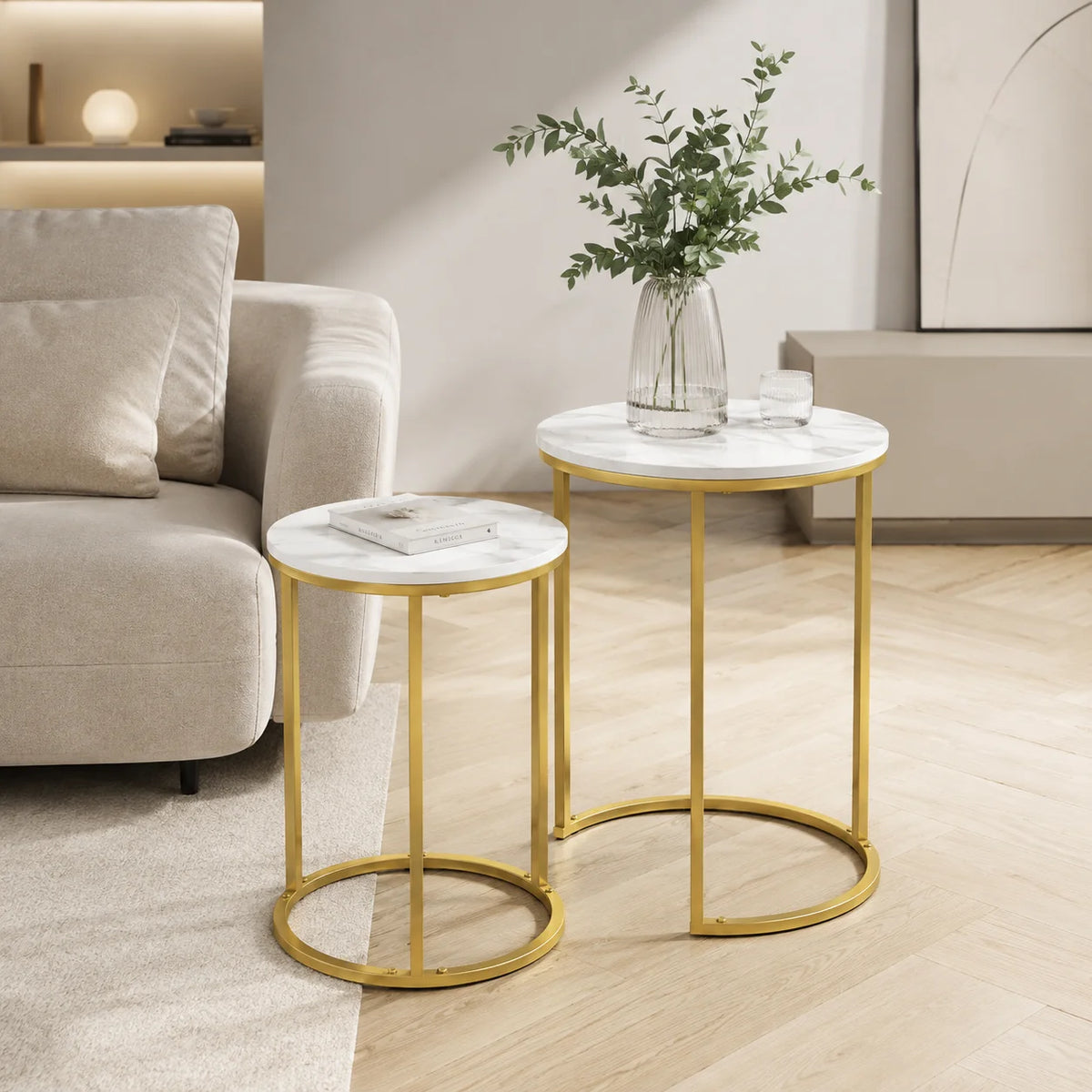 Table basse gigogne céramique dorée lot de 2 rondes