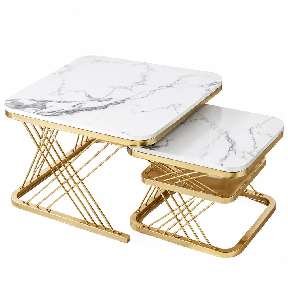 Table basse gigogne carrée dorée lot de 2, 60 et 45 cm