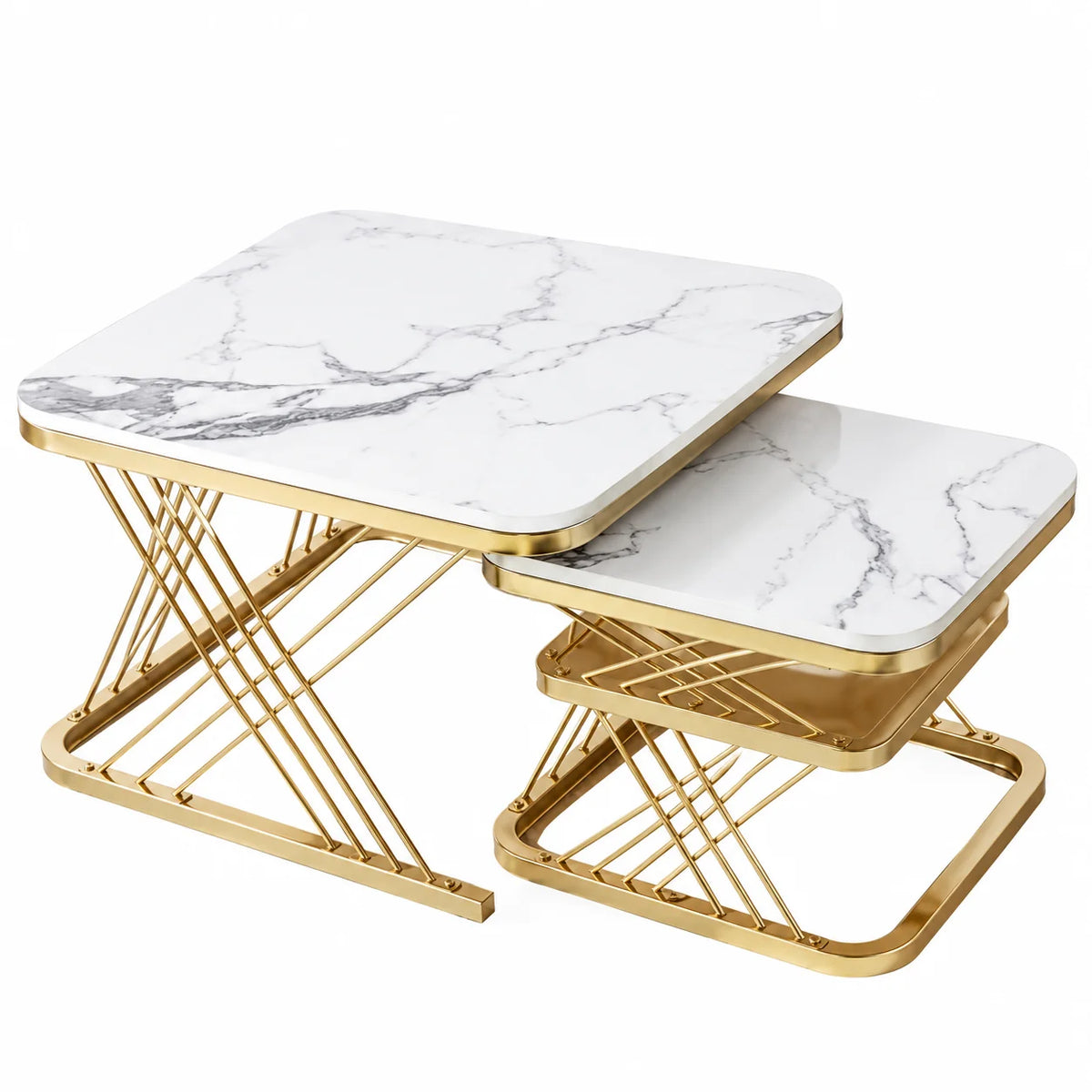 Table basse gigogne carrée dorée