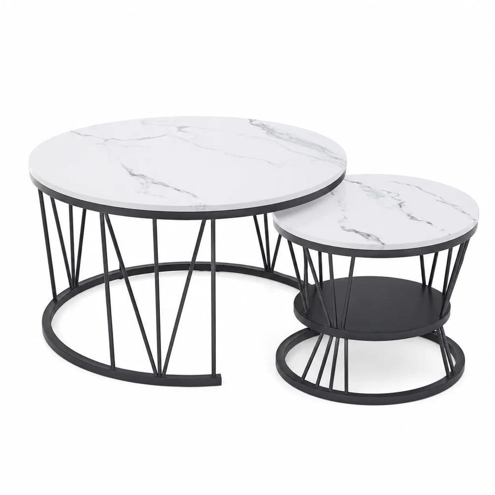 Table basse gigogne métal noir lot de 2, Ø 70 et 45