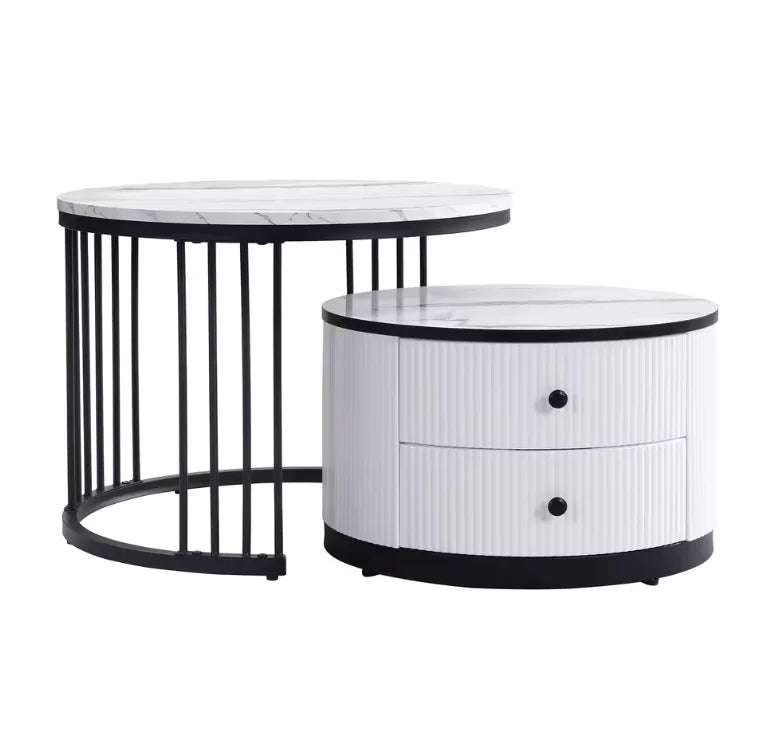 Table basse gigogne noir et blanc ronde 