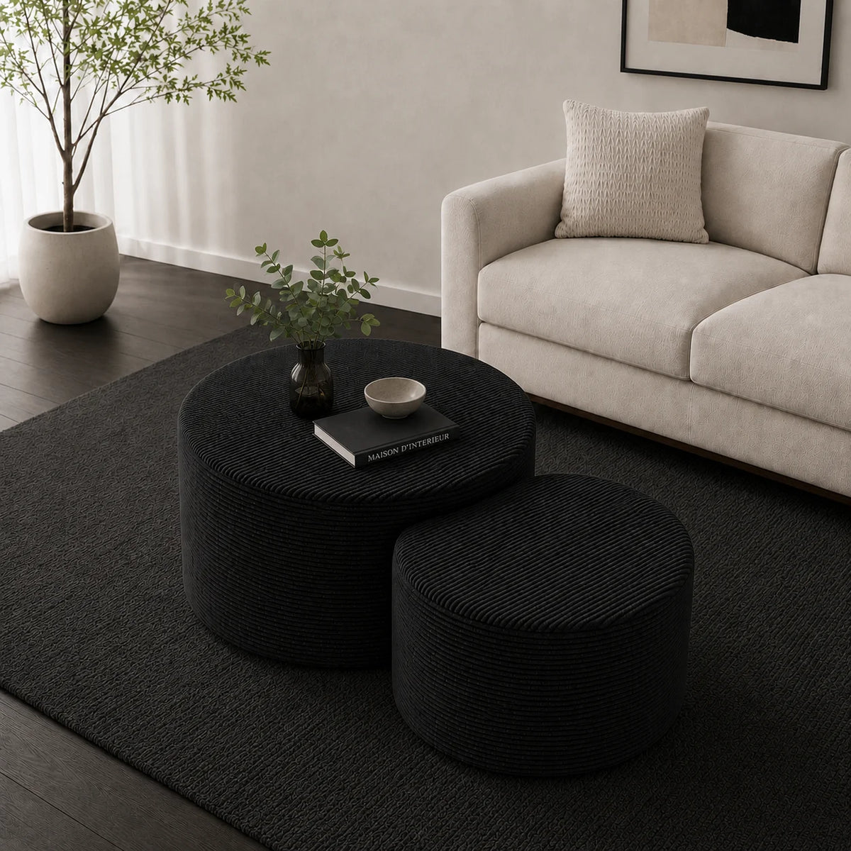 Table basse gigogne noire en mousse lot de 2, velours