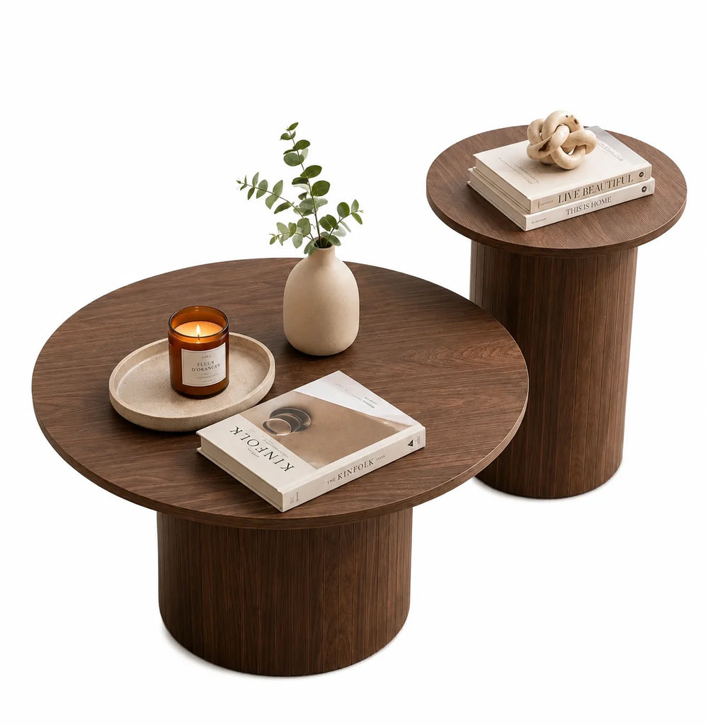 Table basse gigogne ronde en bois, lot de 2 Ø 70 et 40 cm