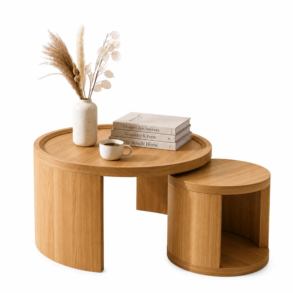 Table basse gigogne scandinave bois Ø 80 et 46 cm