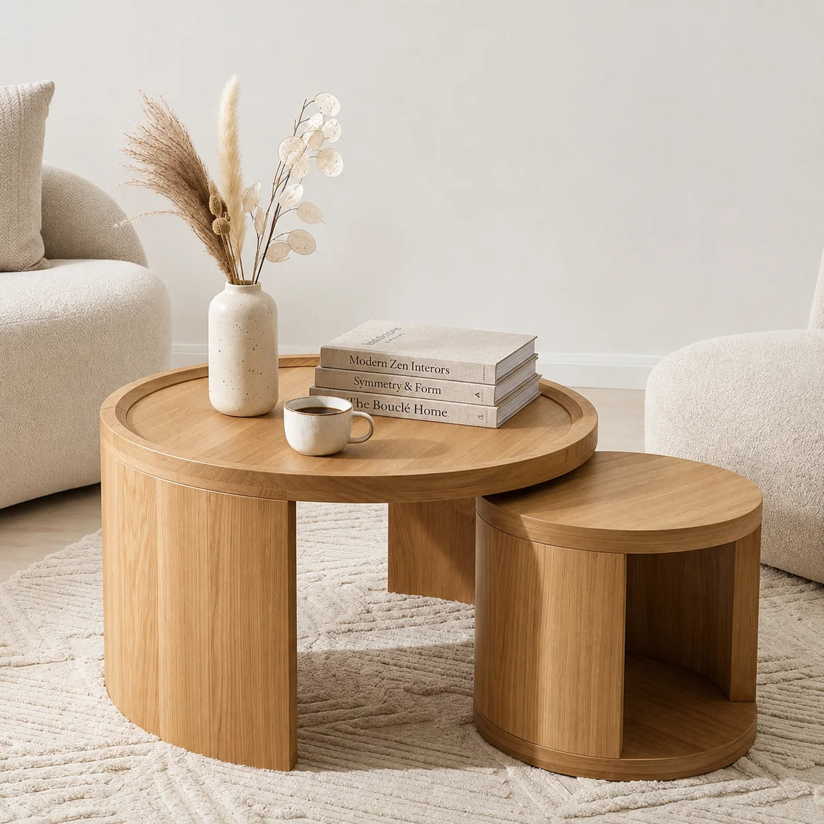 Table basse gigogne scandinave bois Ø 80 et 46 cm