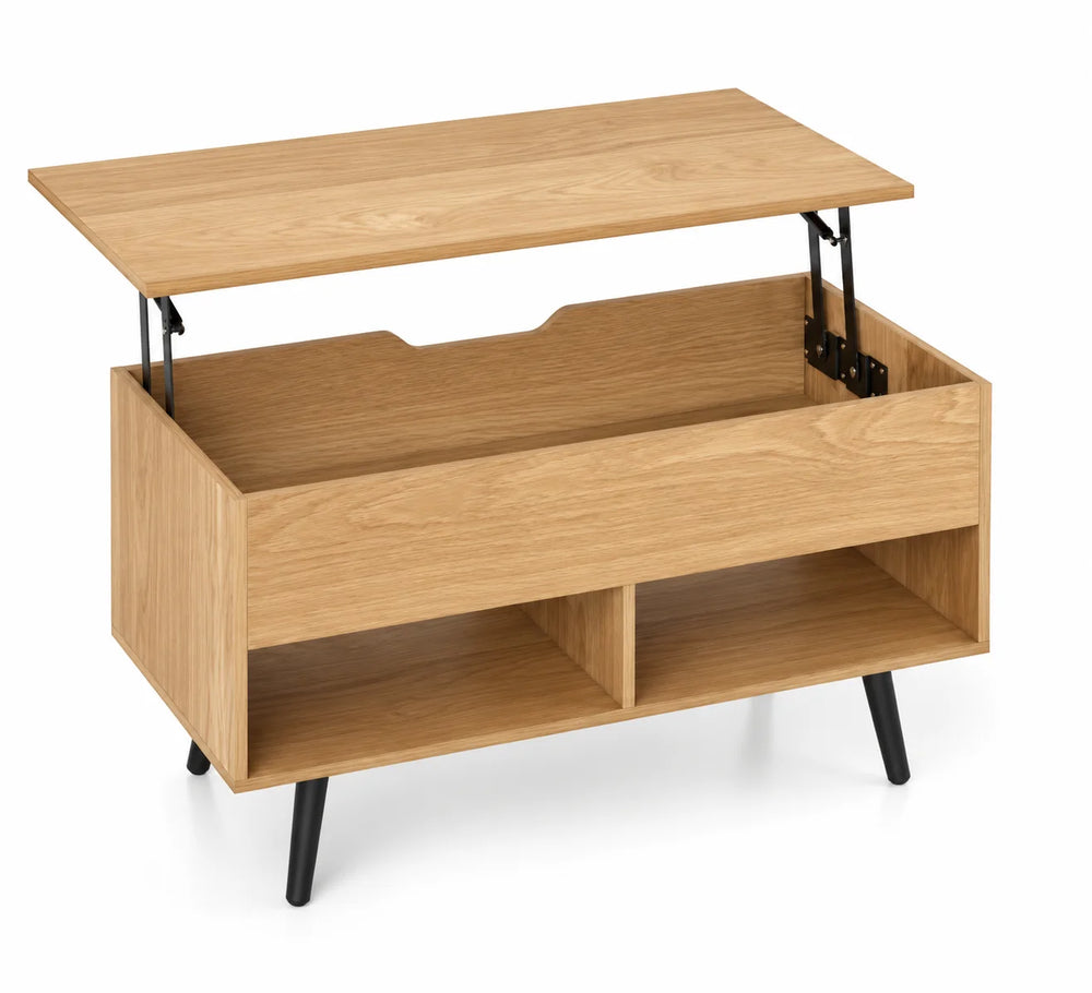 Table basse relevable bois clair 80 cm avec rangement caché