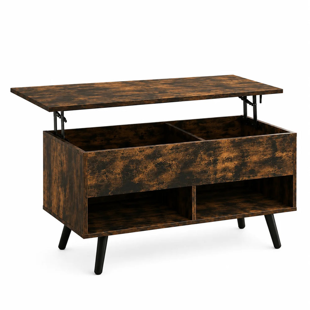 Table basse relevable bois foncé avec compartiment caché