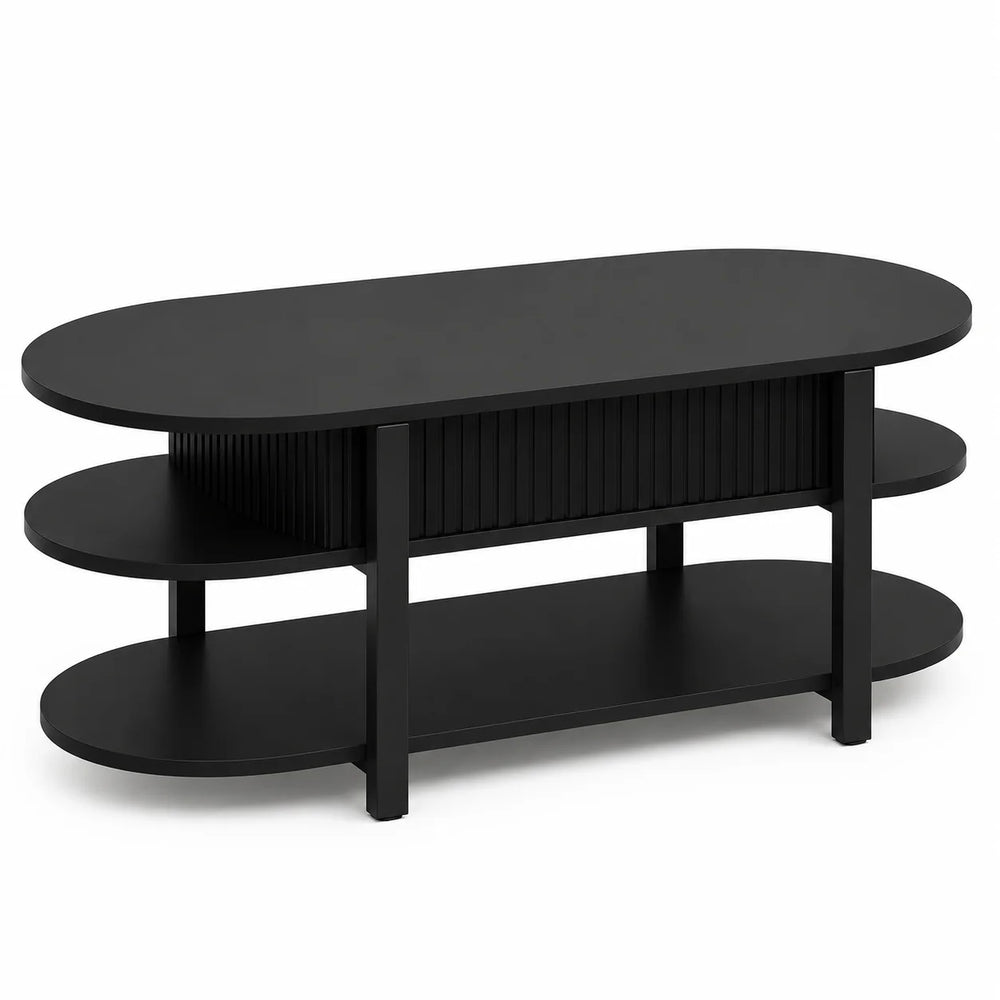 Table basse relevable ovale noire 106 cm avec rangement