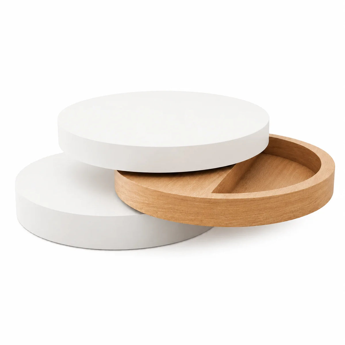 Table basse ronde blanche avec rangement