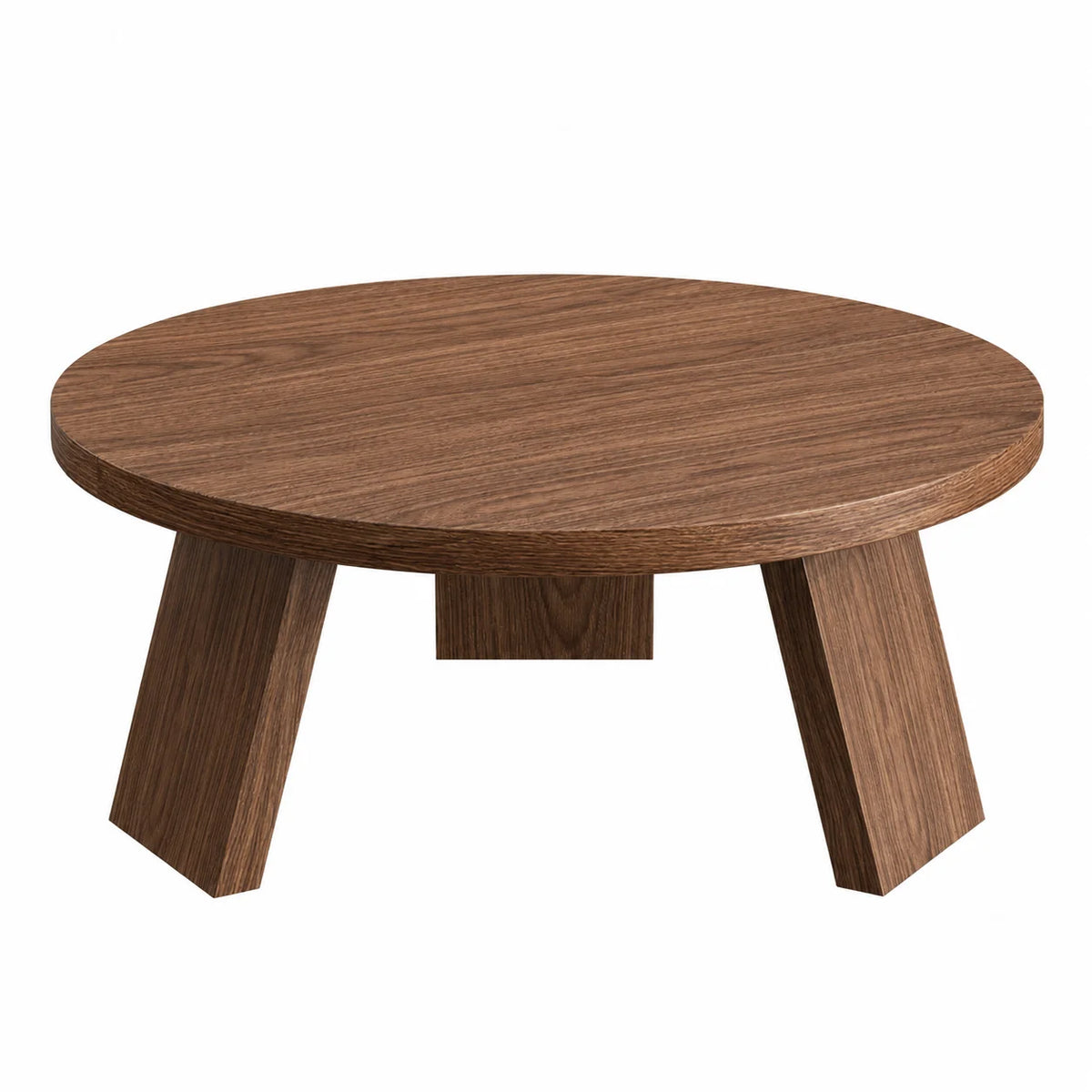 Table basse ronde bois foncé 85 cm à trois pieds