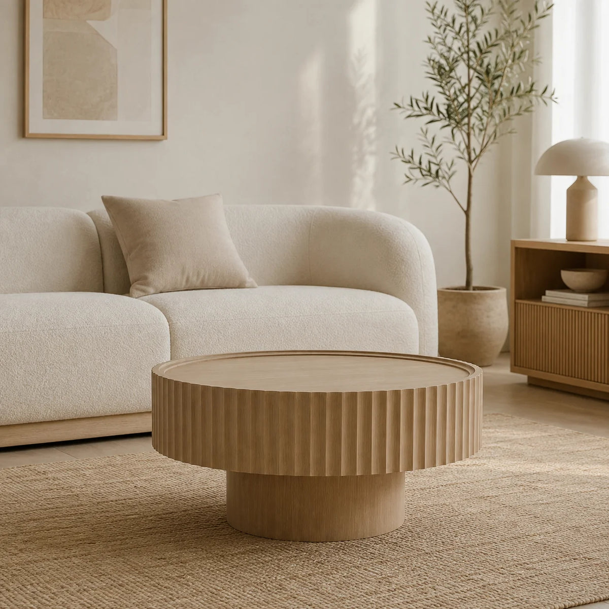 Table basse ronde bois naturel Ø 70 cm piètement central