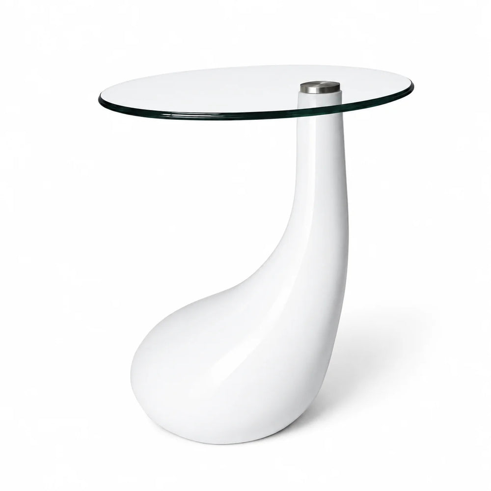 Table basse ronde en verre 42 cm, base blanche brillante